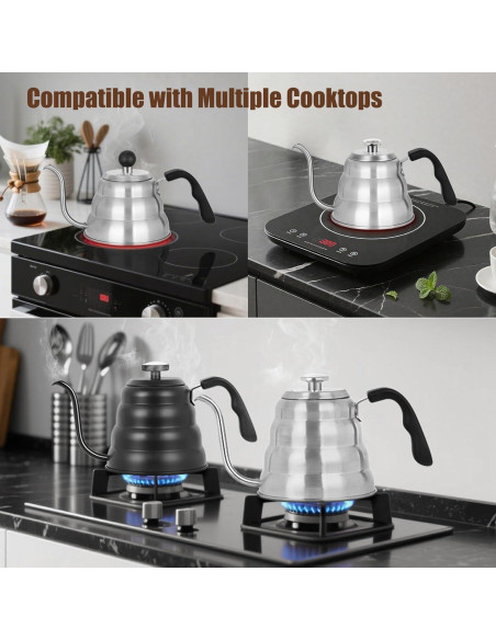 Hervidor de Cuello de Ganso Apusu 800ml con Termómetro Negro