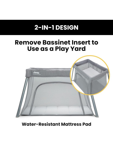 Cuna de viaje y moisés compacto Jeep Horizon 2 en 1 Gris