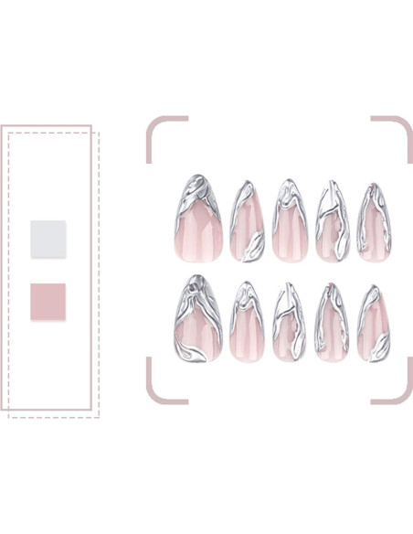 Uñas Falsas 3D Plata Francesa Vopintpy Medianas 24 Piezas