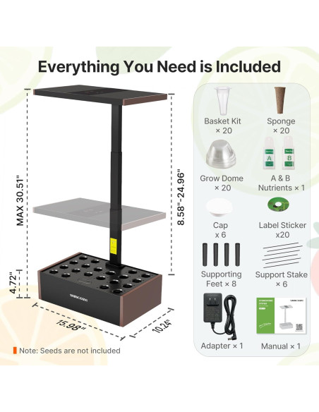 Sistema Hidropónico SUNCOZE 20 Cápsulas 10L Luz LED 36W