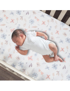 Sábana Ajustable para Cuna Lambs & Ivy Floral 100% Algodón 2