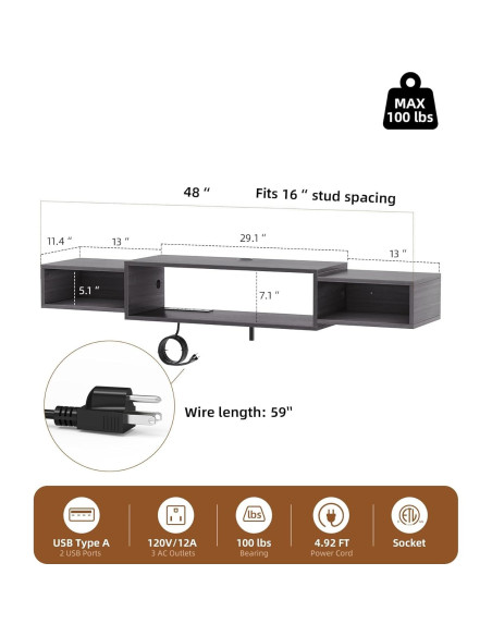 Gabinete de TV Montado en Pared Vicodabo 55" Gris Oscuro Gabinete de TV Montado en Pared Vicodabo 55" Gris Oscuro