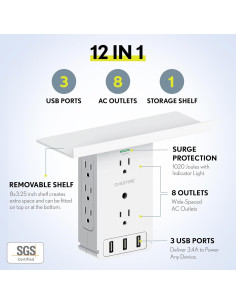 Extensor de Enchufe Overtime OTWP8O3USB con 8 Salidas AC y 3 USB 2