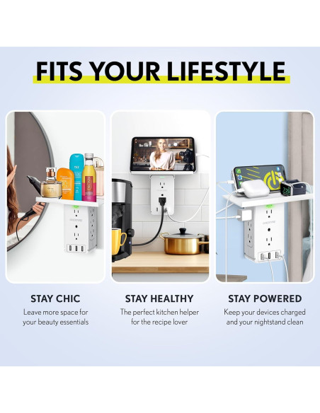 Extensor de Enchufe Overtime OTWP8O3USB con 8 Salidas AC y 3 USB