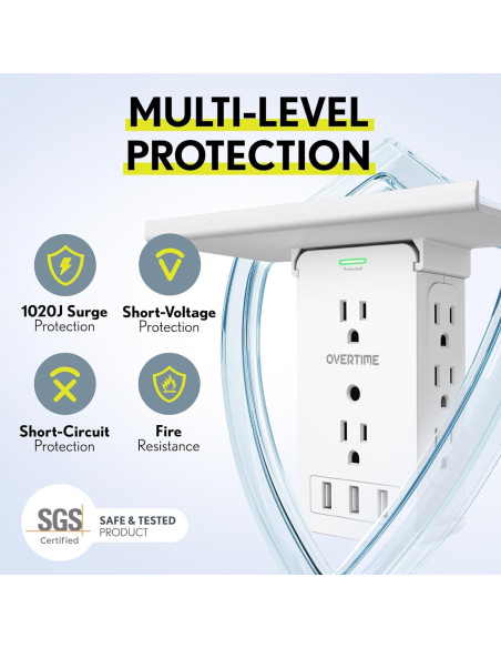 Extensor de Enchufe Overtime OTWP8O3USB con 8 Salidas AC y 3 USB