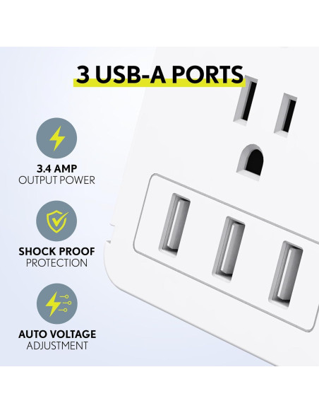 Extensor de Enchufe Overtime OTWP8O3USB con 8 Salidas AC y 3 USB