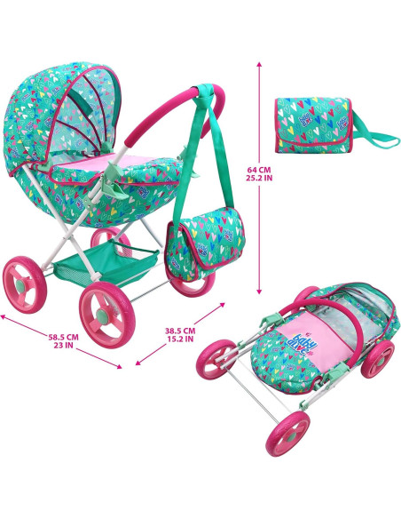 Carrito Deluxe para Muñecas Baby Alive - Verde y Rosa, 46 cm