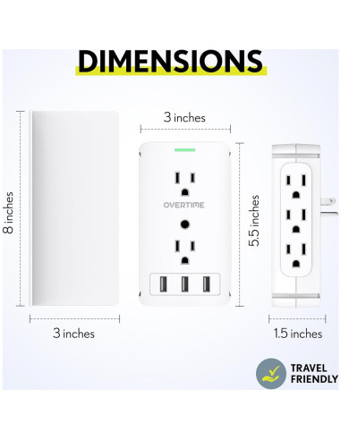 Extensor de Enchufe Overtime OTWP8O3USB con 8 Salidas AC y 3 USB