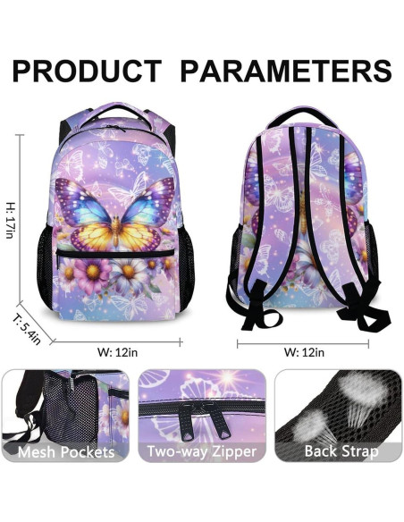 Mochila Escolar Niñas GIHSWE Mariposa 43.2 cm Ligera
