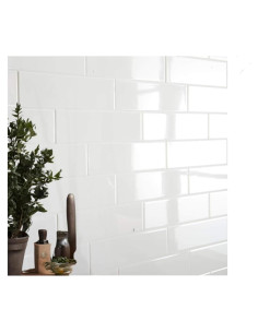 Azulejo Cerámico Subway Tenedos Blanco 30.48x7.62 cm Brillante - 50 Pcs