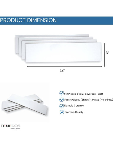 Azulejo Cerámico Subway Tenedos Blanco 30.48x7.62 cm Brillante - 50 Pcs