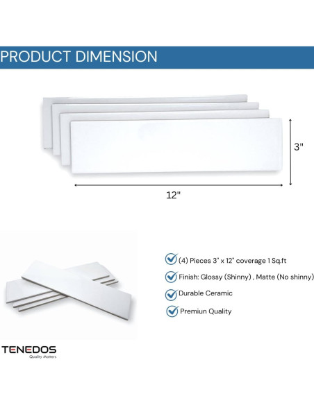 Azulejo Cerámico Subway Tenedos Blanco 30.48x7.62 cm Brillante - 50 Pcs