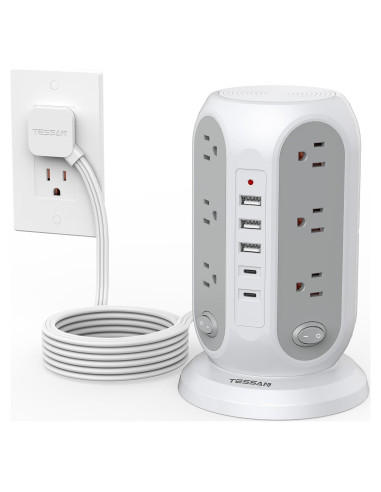 Regleta de Poder en Torre TESSAN 12 Salidas 5 USB Carga Rápida