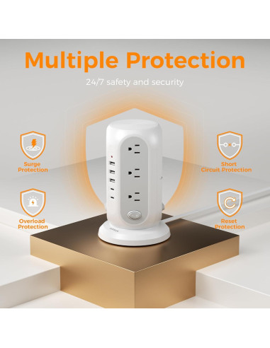 Regleta de Poder en Torre TESSAN 12 Salidas 5 USB Carga Rápida