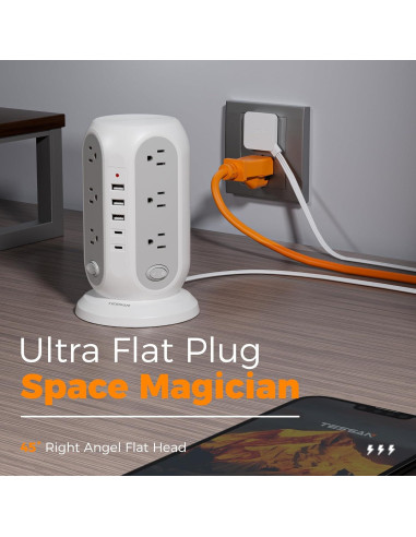 Regleta de Poder en Torre TESSAN 12 Salidas 5 USB Carga Rápida