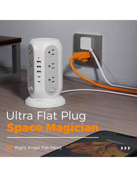 Regleta de Poder en Torre TESSAN 12 Salidas 5 USB Carga Rápida Regleta de Poder en Torre TESSAN 12 Salidas 5 USB Carga Rápida