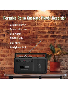 Reproductor de Casete Portátil Boombox WIITHINK con Bluetooth 2