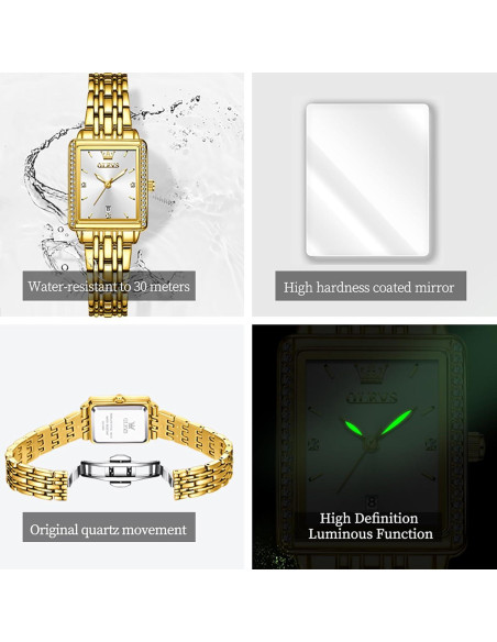 Reloj Cuadrado OLEVS para Mujeres, Pulsera Dorada, 23mm