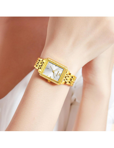 Reloj Cuadrado OLEVS para Mujeres, Pulsera Dorada, 23mm