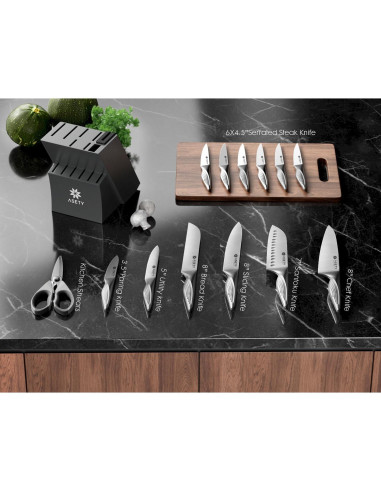 Juego de cuchillos de cocina ASETY 15 piezas acero inoxidable
