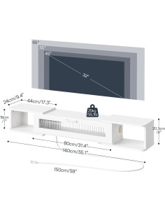 Soporte de TV Flotante HOOBRO Blanco con Luz LED y 3 Tomas 2