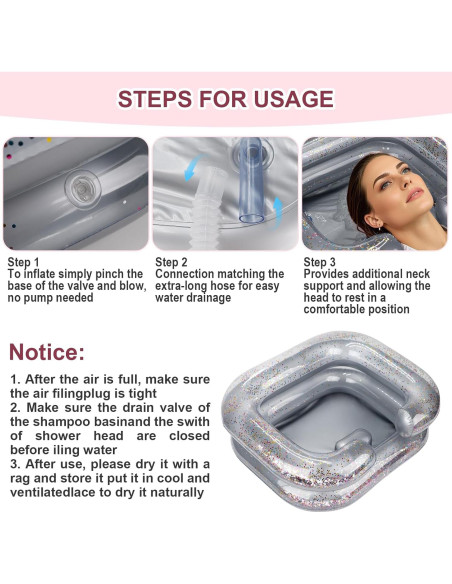 Bañera Inflable AirSwim para Lavado de Cabello Gris