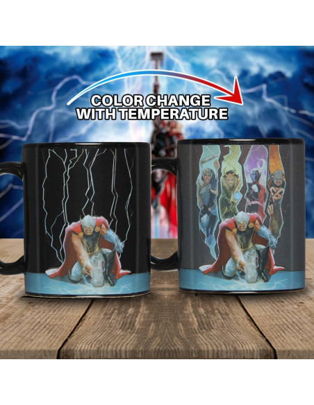 Taza de Café Cambiante Marvel Thor El Poderoso Vengador 396g
