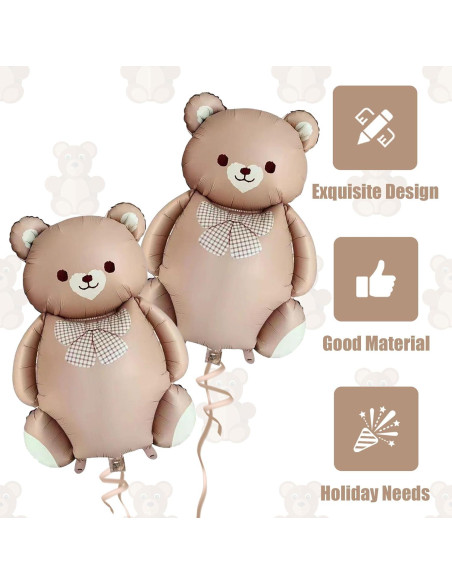 2 Globos de Oso Marrón 90 cm Aluminio para Baby Shower