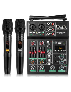 Mezclador de Audio 5 Canales Pro con 2 Micrófonos Inalámbricos