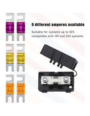 18 Fusibles ANL Mini para Coche 20A-150A Suvnie Colorido