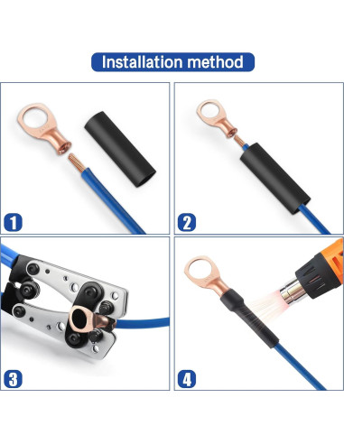 Conectores de Batería XHF 10pcs 2 AWG-3/8 Cobre con Termocontraíble