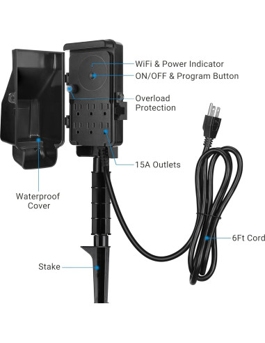Enchufe Inteligente DEWENWILS WiFi 6 Salidas 1.83m Impermeable