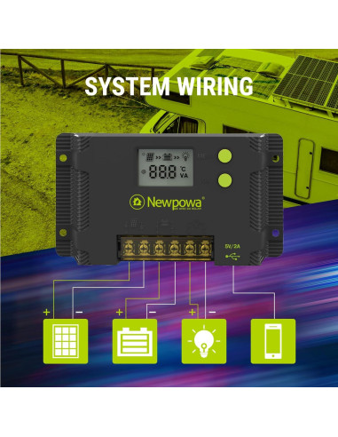 Controlador de Carga Solar PWM 20A Newpowa 12V/24V LCD
