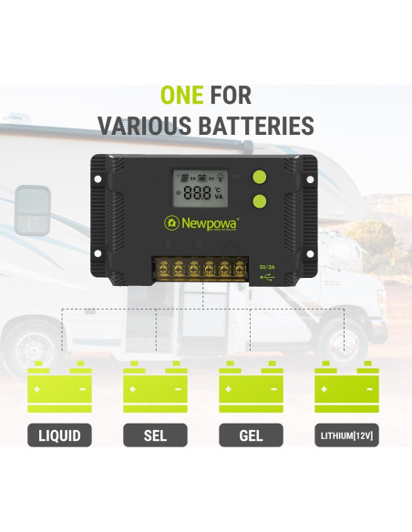 Controlador de Carga Solar PWM 20A Newpowa 12V/24V LCD