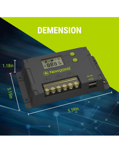 Controlador de Carga Solar PWM 20A Newpowa 12V/24V LCD