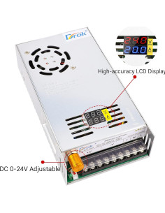 Fuente de Alimentación DROK 24V 20A Ajustable Doble Pantalla 2