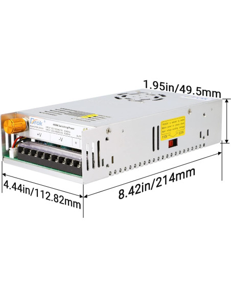 Fuente de Alimentación DROK 24V 20A Ajustable Doble Pantalla