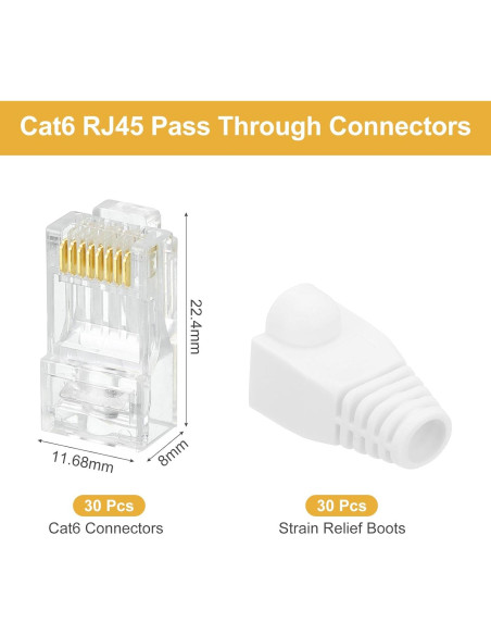 Conectores RJ45 Pasantes Cat6 MECCANIXITY 30pcs 1.1mm
