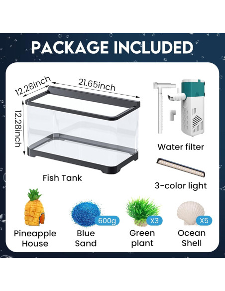 Kit de Acuario LED Tuhaoking 53L con Luz, Filtro y Decoración