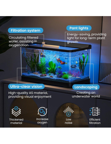 Kit de Acuario LED Tuhaoking 53L con Luz, Filtro y Decoración