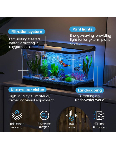 Kit de Acuario LED Tuhaoking 53L con Luz, Filtro y Decoración