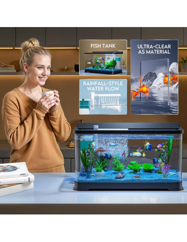 Kit de Acuario LED Tuhaoking 53L con Luz, Filtro y Decoración