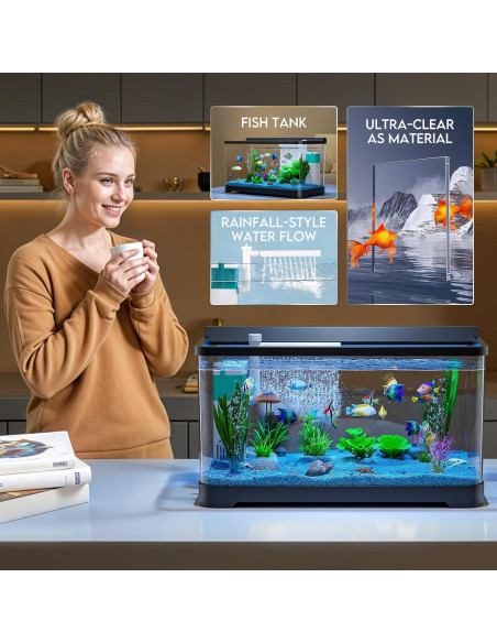 Kit de Acuario LED Tuhaoking 53L con Luz, Filtro y Decoración