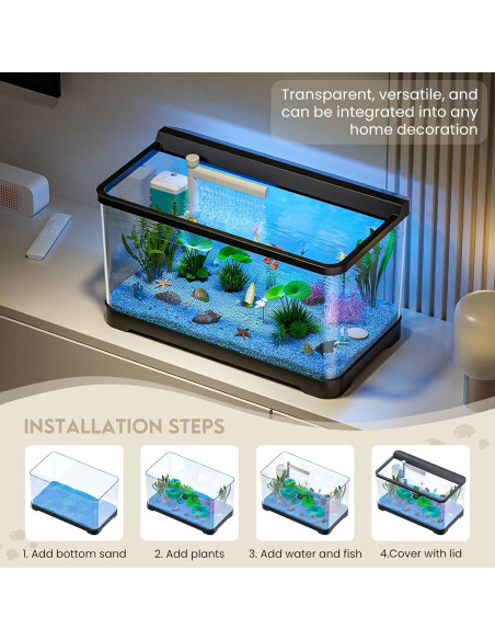 Kit de Acuario LED Tuhaoking 53L con Luz, Filtro y Decoración