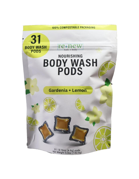 Cápsulas de Gel de Ducha Renew Bath + Body Gardenia y Limón - 31 Unidades