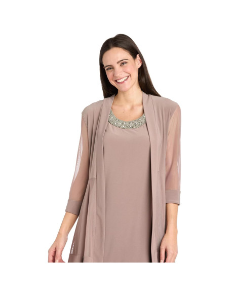 Conjunto Elegante R&M Richards Petite 2 Piezas Taupe