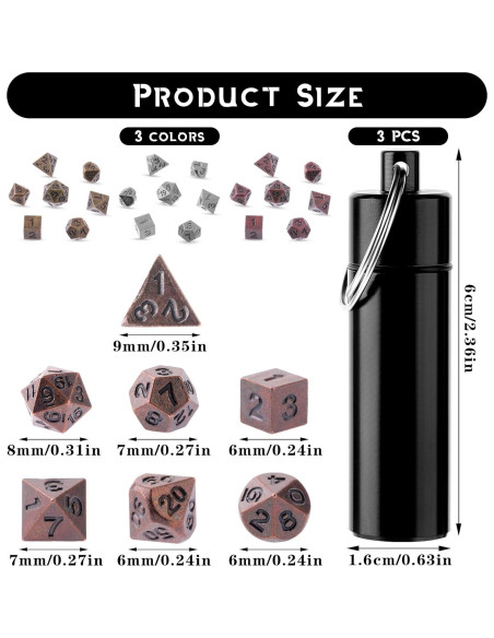 Conjunto de Dados Mini D&D Grevosea 21 Pcs Metal EDC