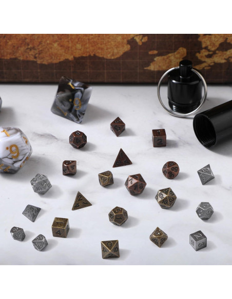 Conjunto de Dados Mini D&D Grevosea 21 Pcs Metal EDC