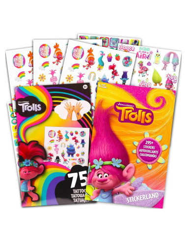 Paquete de Calcomanías y Tatuajes Temporales Trolls - 295+ Calcomanías