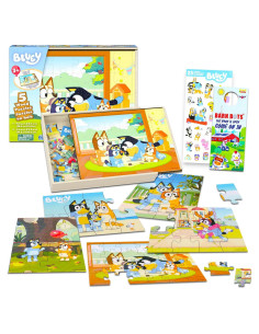 Rompecabezas de Madera Bluey 5 Pack con Calcomanías y Más